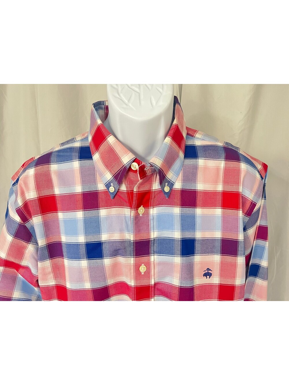 Brooks Brothers Men's Red White Blue Plaid Regent Non Iron Shirt XL